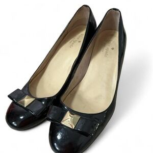 Kate Spade New York Black Patent Leather Block‎ Heel Pumps with Bow
